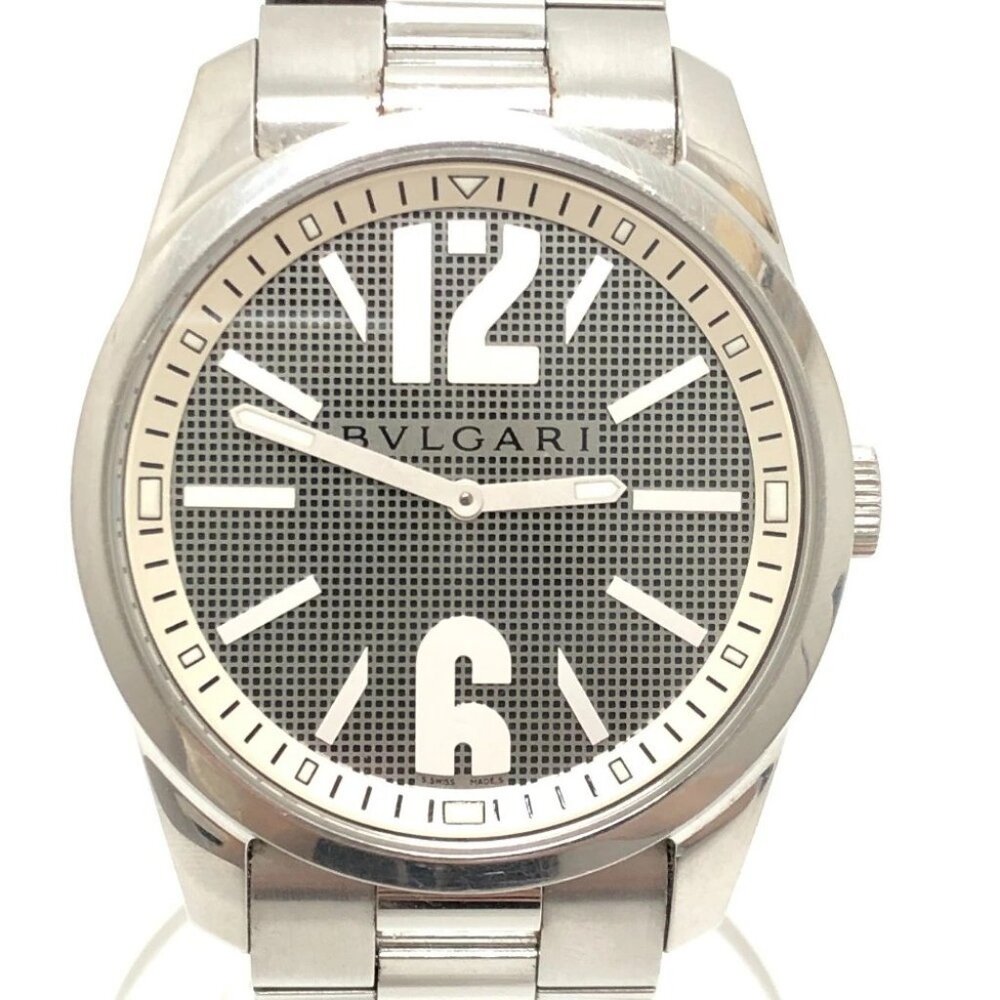 BVLGARI ST42S Solo tempo Quartz Men's Watch Round Wristwatch SS Silver
